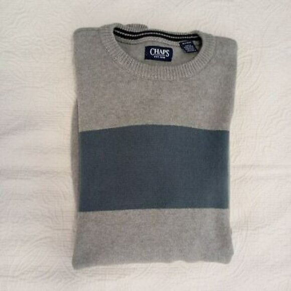 Chaps Gray & Blue Striped Mens Sweater XL 100% Cotton Crewneck - Picture 12 of 12